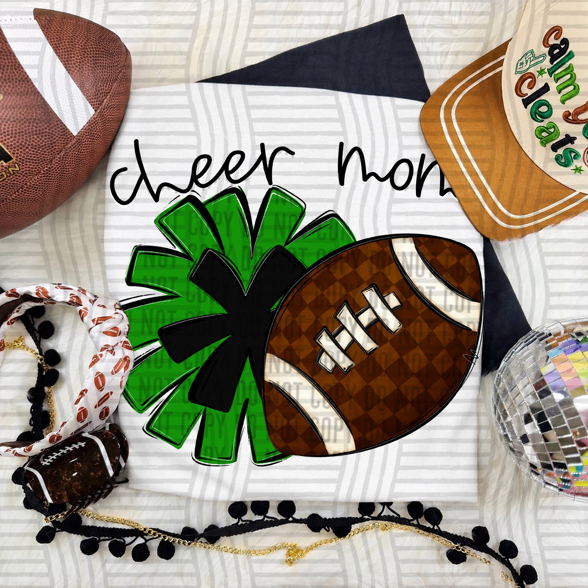 Green/Black Cheer Mom Pom and Football (Caplinger) DTF Transfer