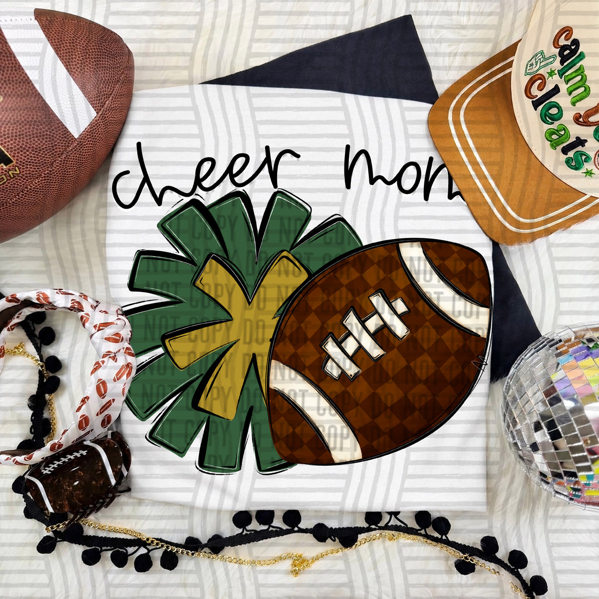 Hunter/Gold Cheer Mom Pom and Football (Caplinger) DTF Transfer