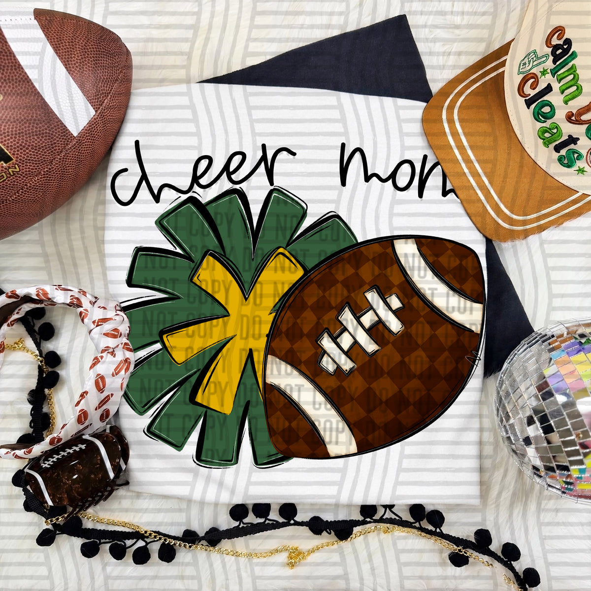 Hunter/Yellow Cheer Mom Pom and Football (Caplinger) DTF Transfer