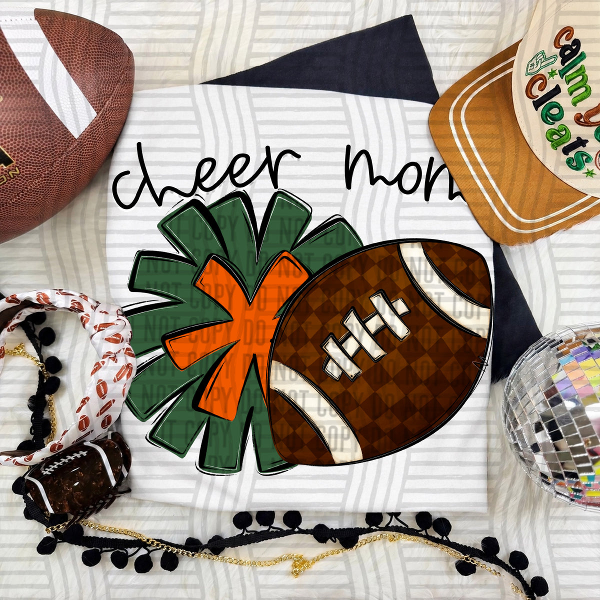 Hunter/Orange Cheer Mom Pom and Football (Caplinger) DTF Transfer