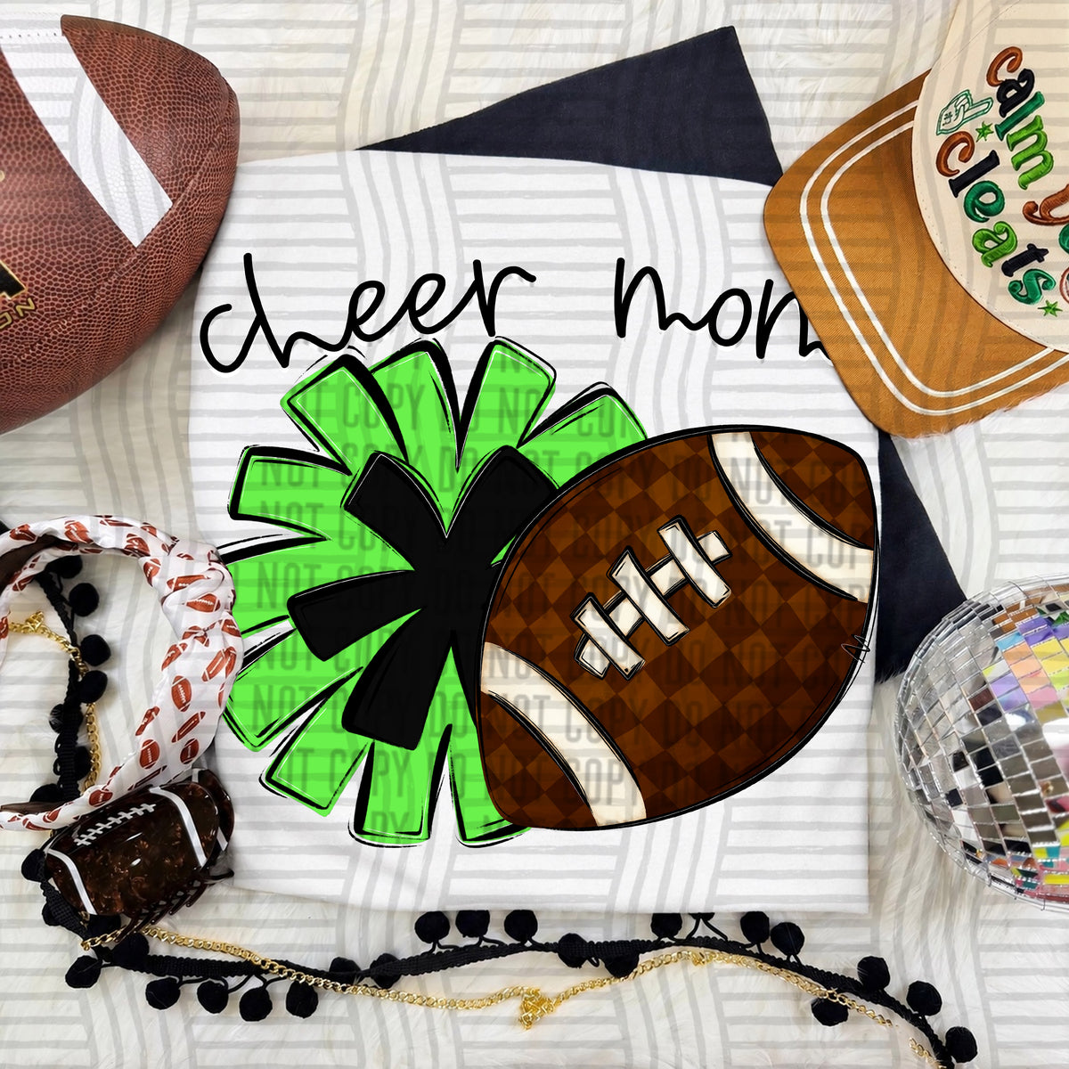 Lime/Black-Cheer Mom Pom and Football (Caplinger) DTF Transfer