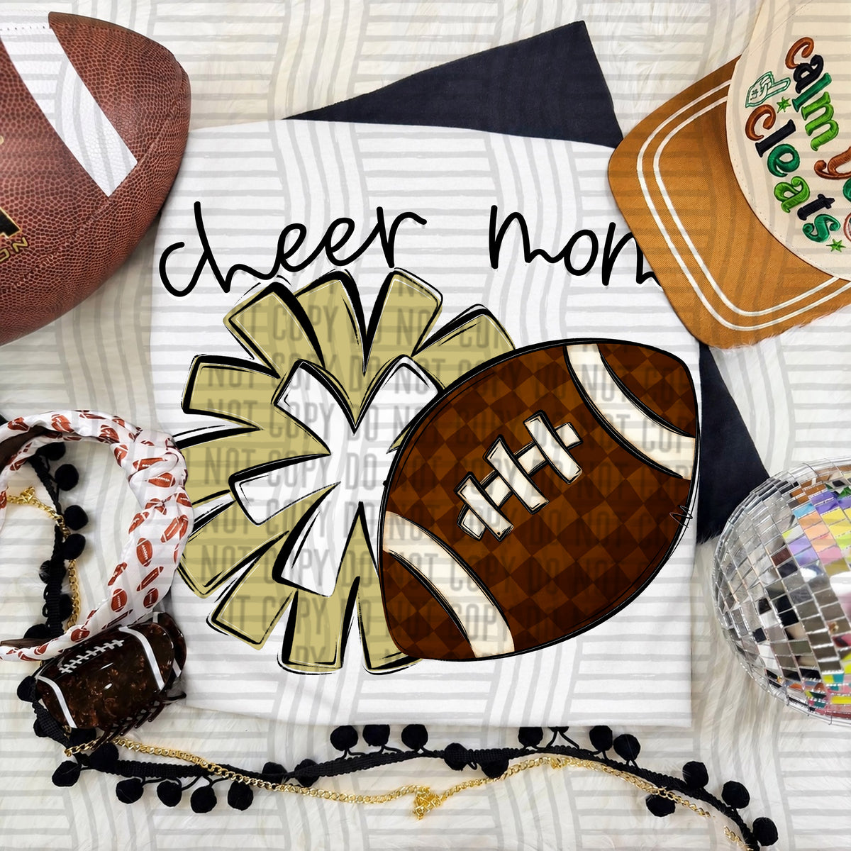 Light Gold-Cheer Mom Pom and Football (Caplinger) DTF Transfer