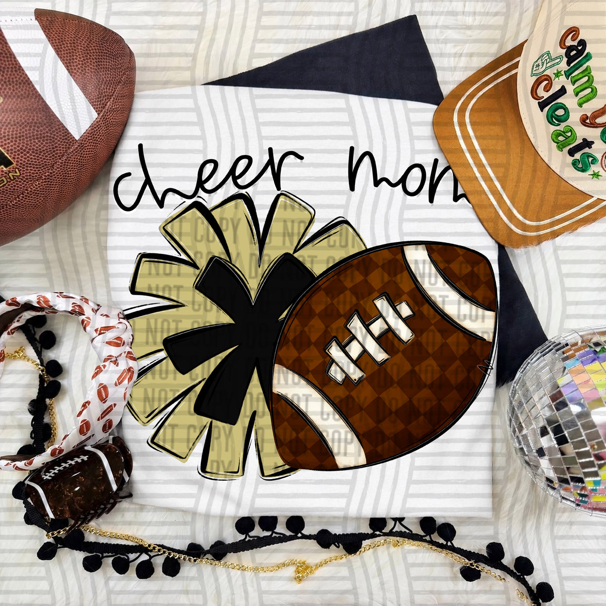 Gold/Black Cheer Mom Pom and Football (Caplinger) DTF Transfer