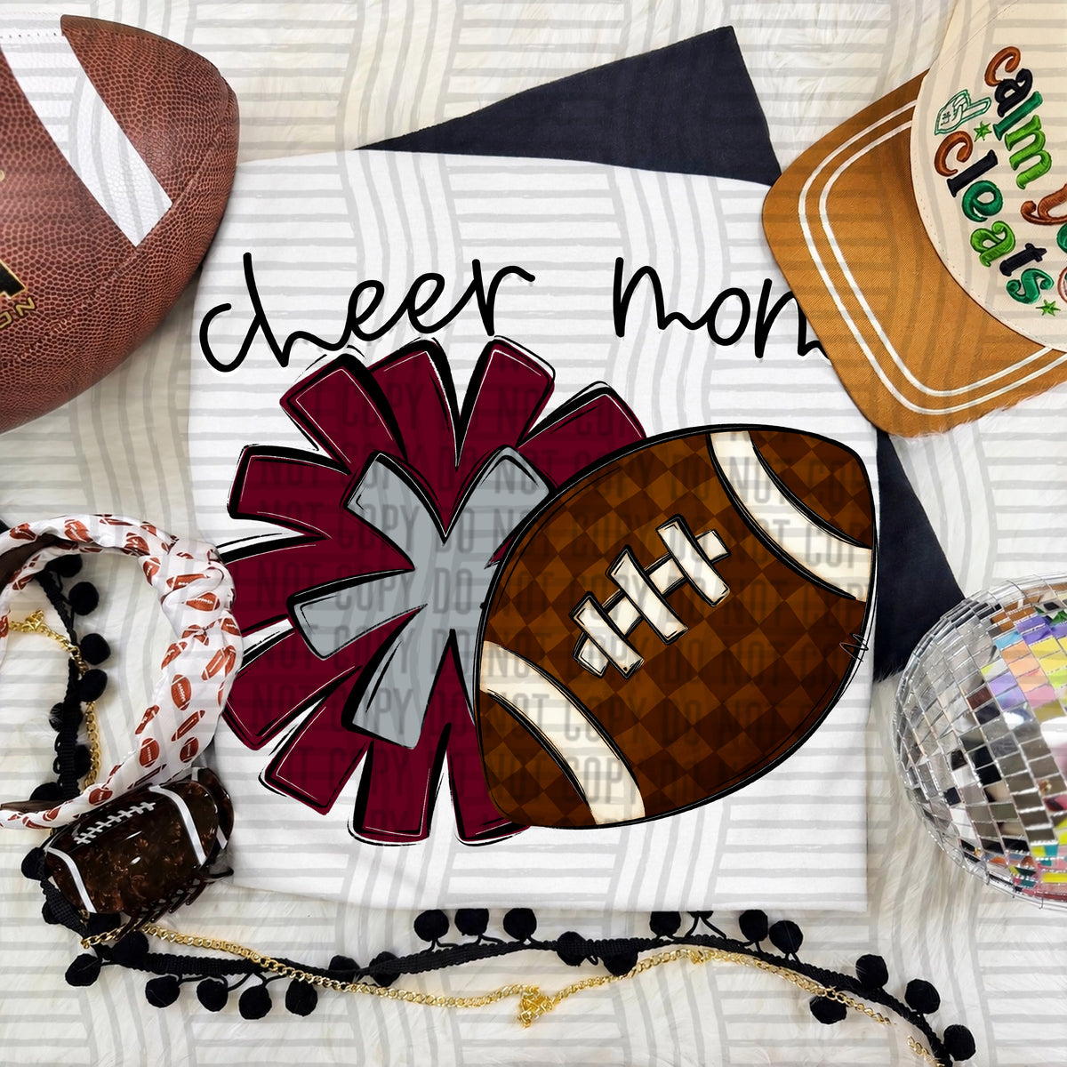 Maroon/Grey Cheer Mom Pom and Football (Caplinger) DTF Transfer