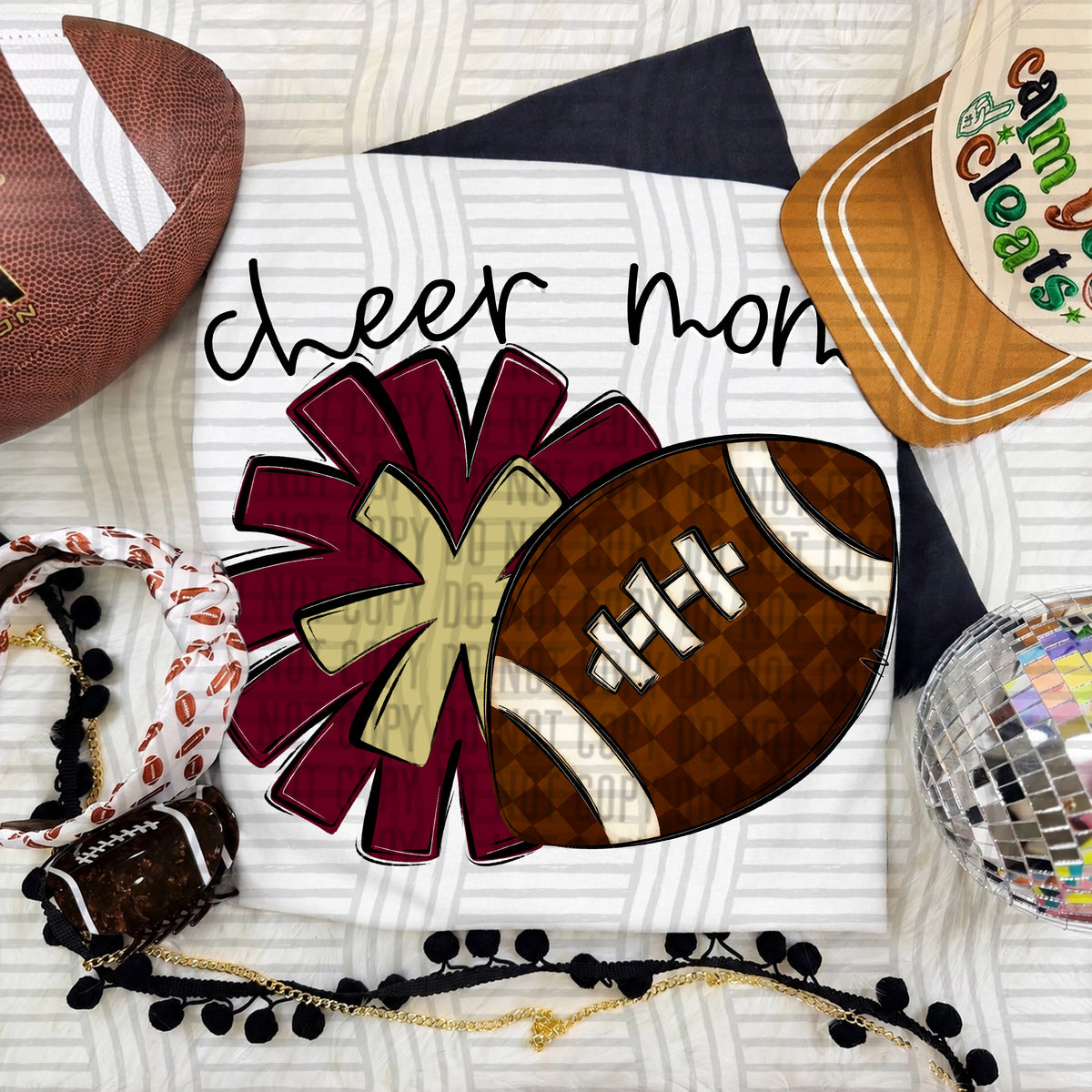 Maroon/Light Gold-Cheer Mom Pom and Football (Caplinger) DTF Transfer