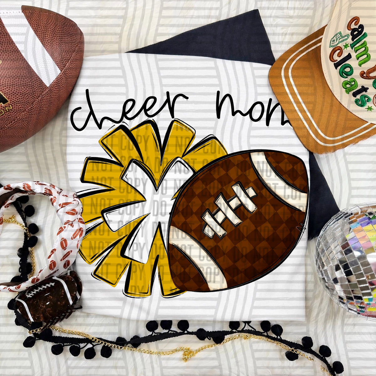 Mustard Cheer Mom Pom and Football (Caplinger) DTF Transfer