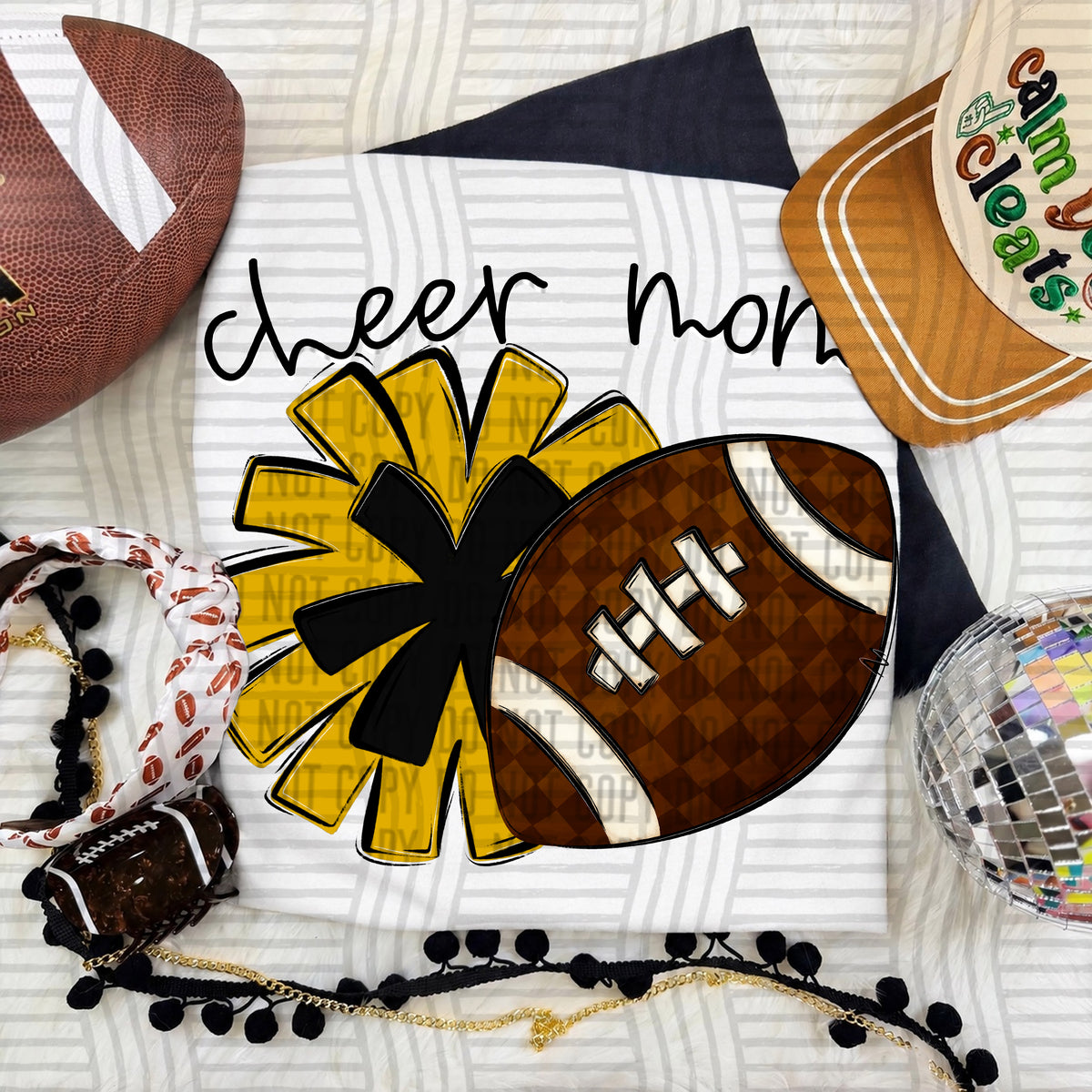 Mustard/Black Cheer Mom Pom and Football (Caplinger) DTF Transfer