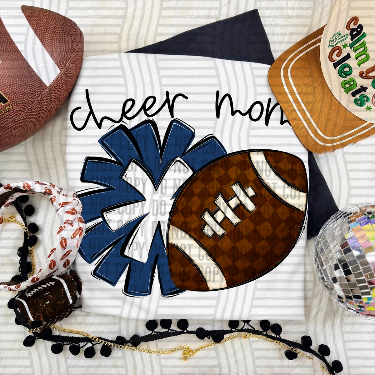 Navy Cheer Mom Pom and Football (Caplinger) DTF Transfer