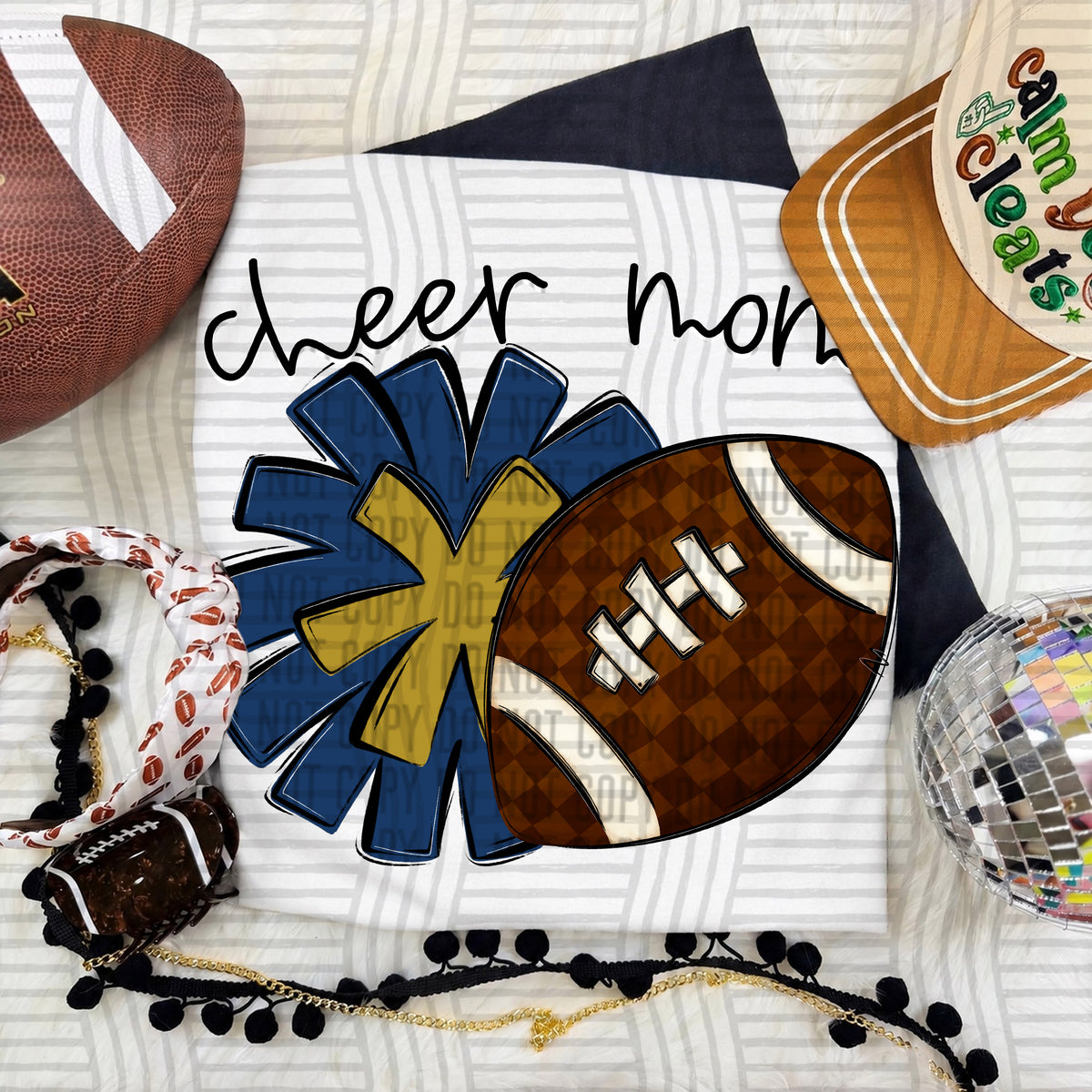 Navy/Gold Mom Pom and Football (Caplinger) DTF Transfer