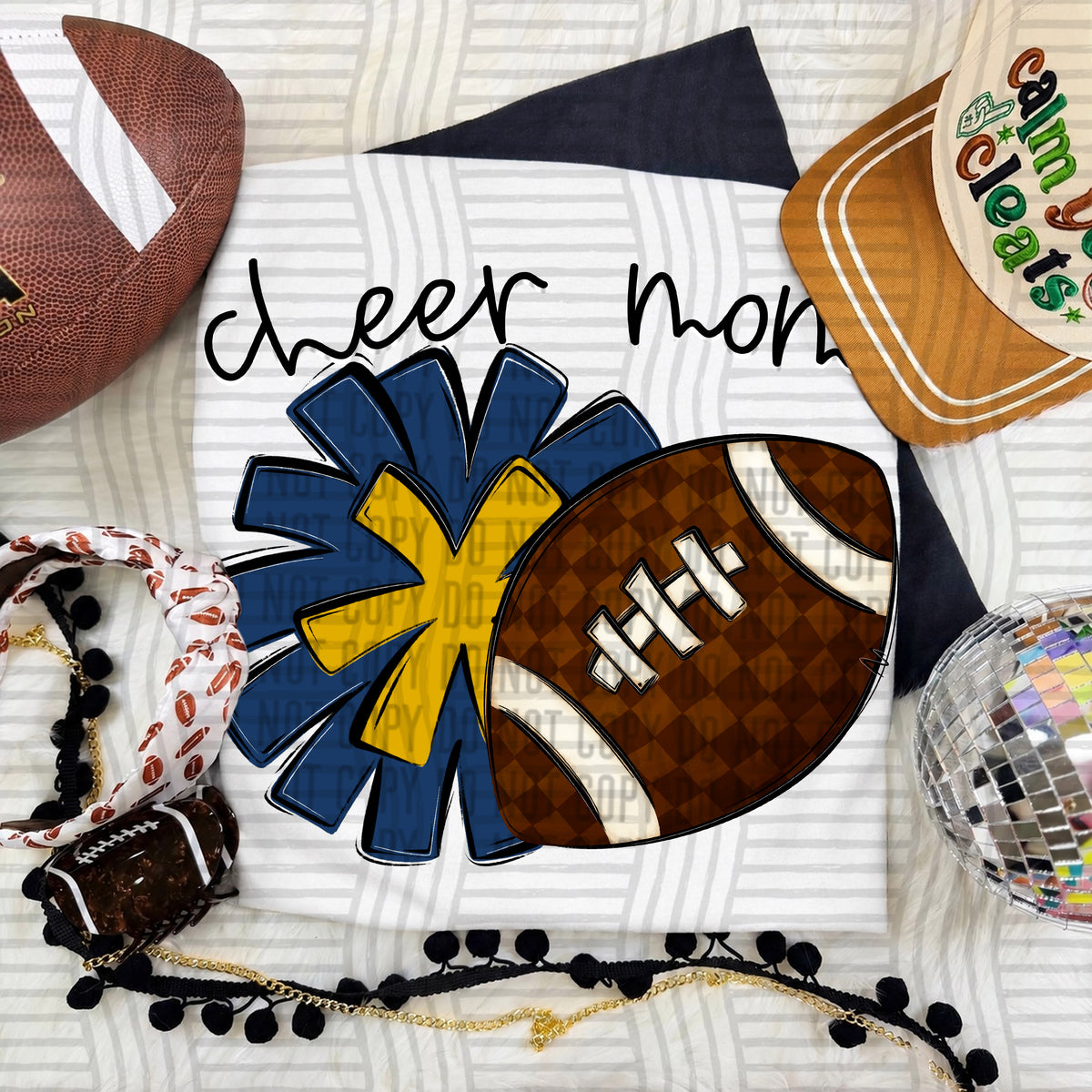 Navy/Gold Cheer Mom Pom and Football (Caplinger) DTF Transfer