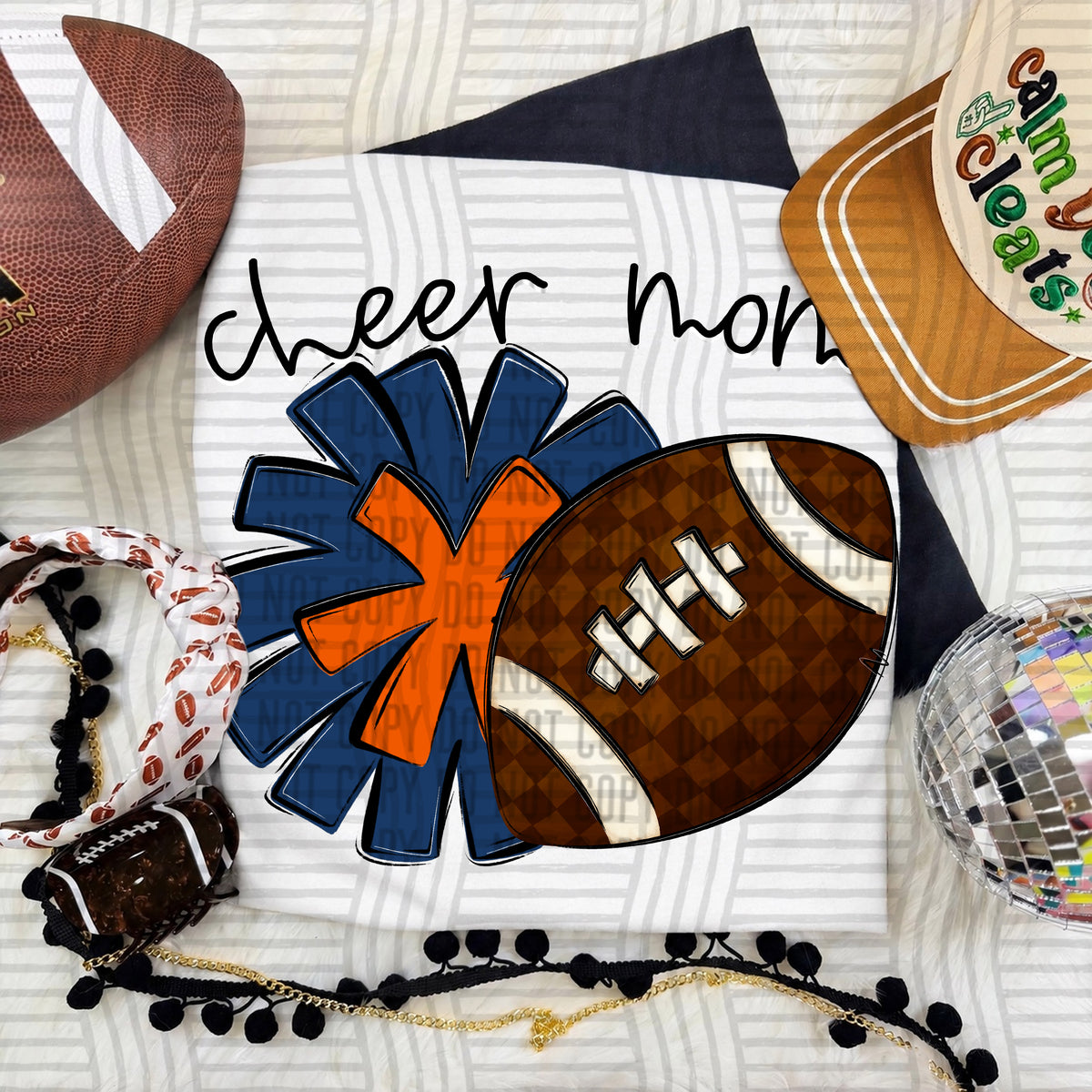 Navy/Orange Cheer Mom Pom and Football (Caplinger) DTF Transfer