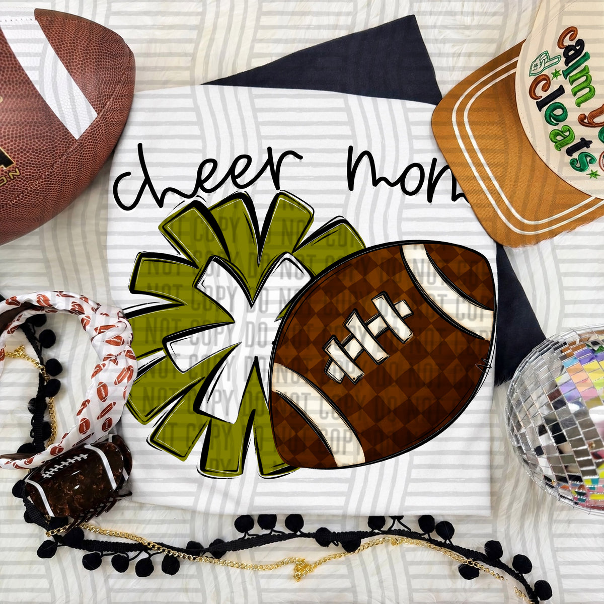 Olive Cheer Mom Pom and Football (Caplinger) DTF Transfer