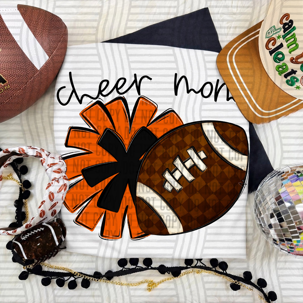 Orange/Black Cheer Mom Pom and Football (Caplinger) DTF Transfer