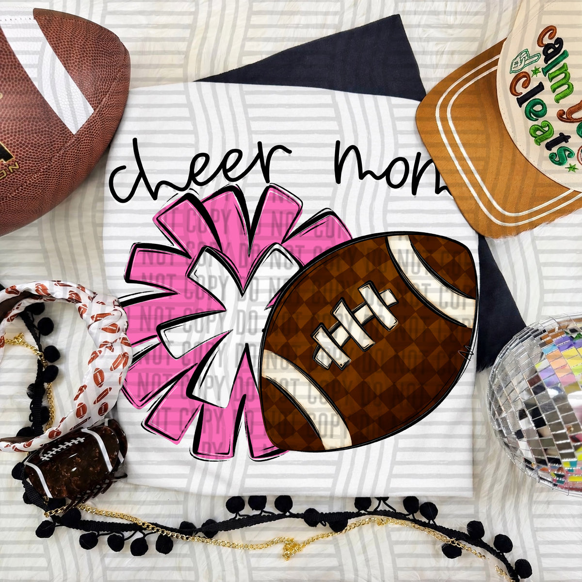 Pink/White Cheer Mom Pom and Football (Caplinger) DTF Transfer
