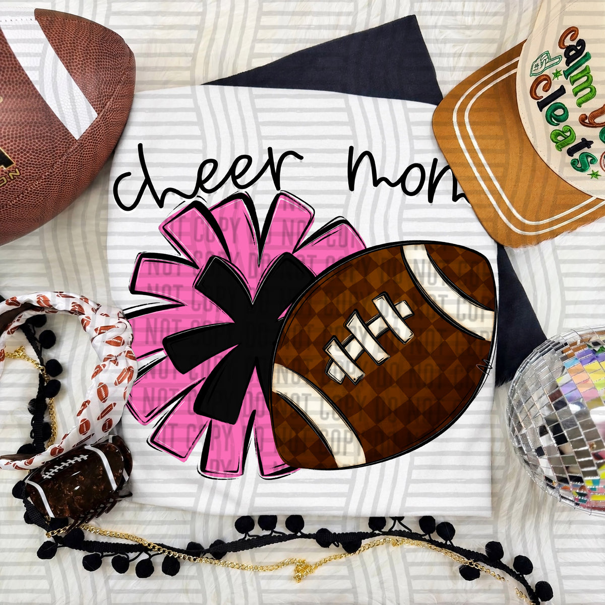Pink/Black Mom Pom and Football (Caplinger) DTF Transfer