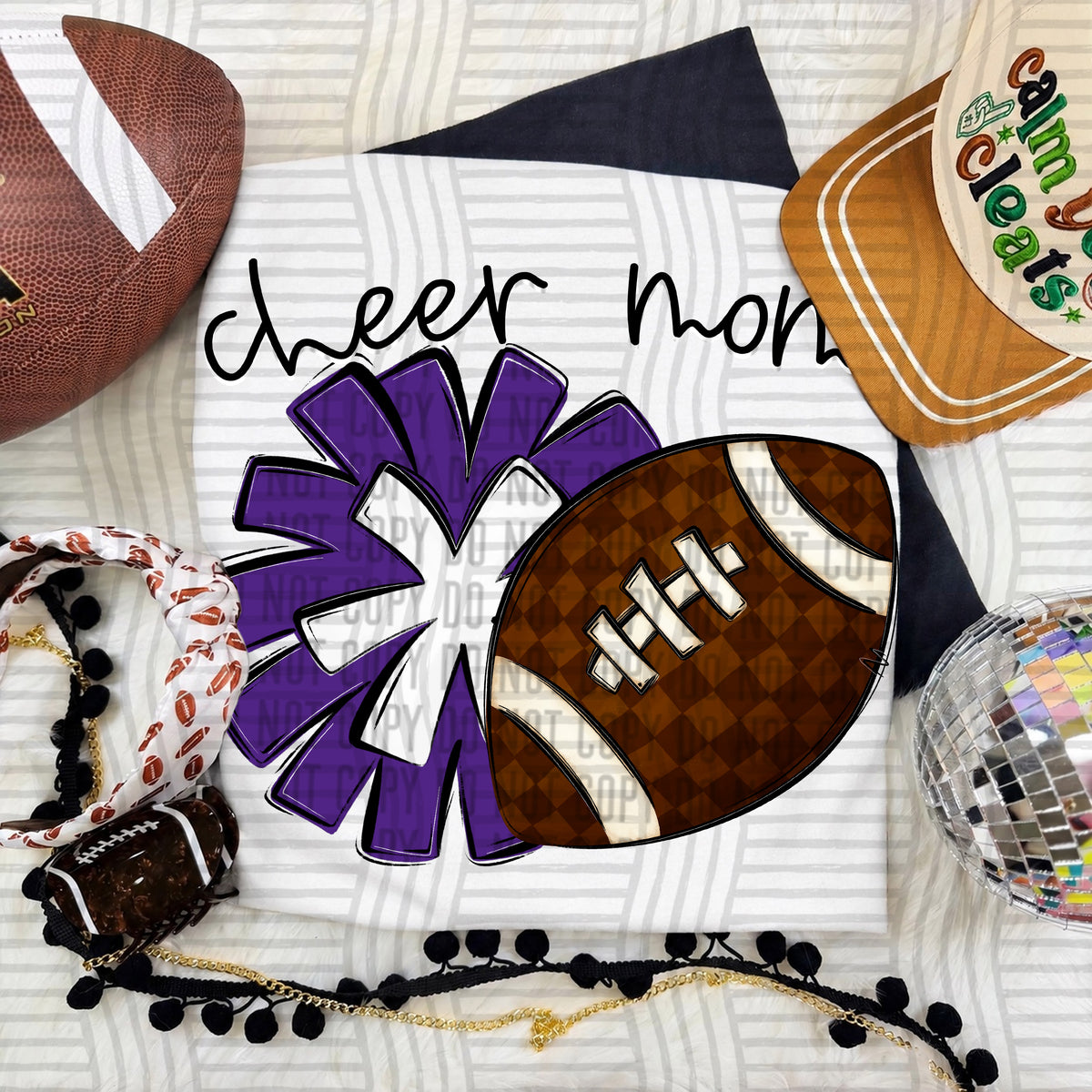 Purple/White Cheer Mom Pom and Football (Caplinger) DTF Transfer