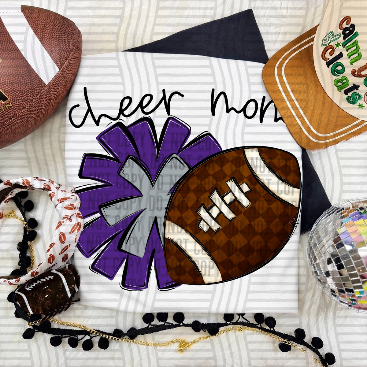 Purple/Grey Cheer Mom Pom and Football (Caplinger) DTF Transfer