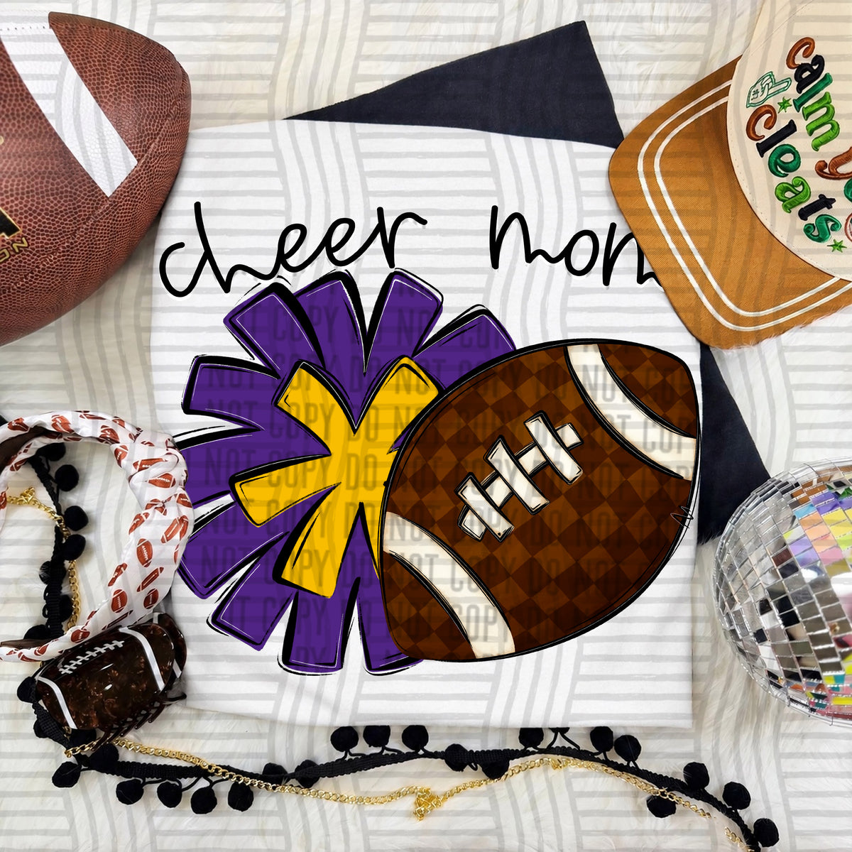 Purple/Gold Cheer Mom Pom and Football (Caplinger) DTF Transfer