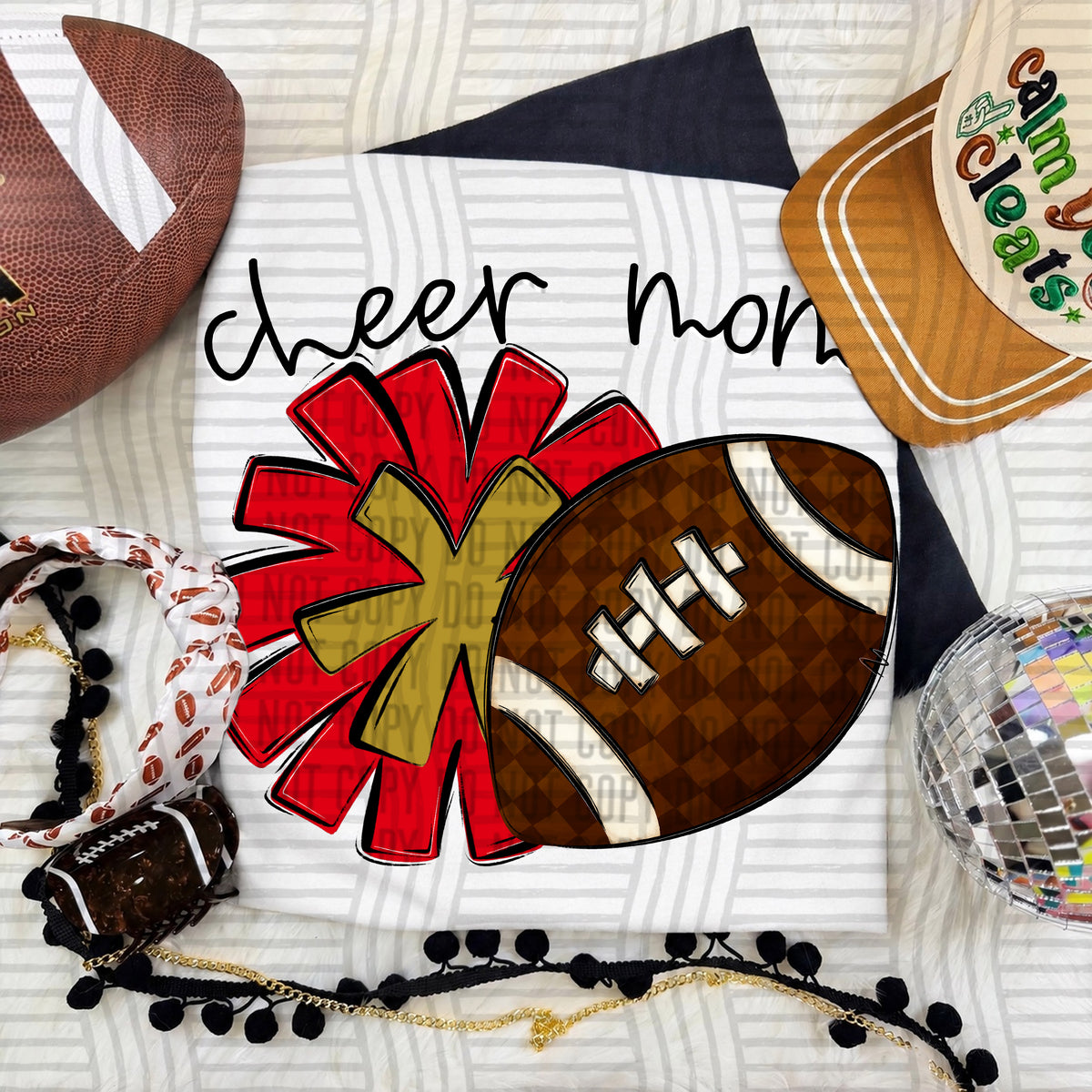 Red/Gold Cheer Mom Pom and Football (Caplinger) DTF Transfer