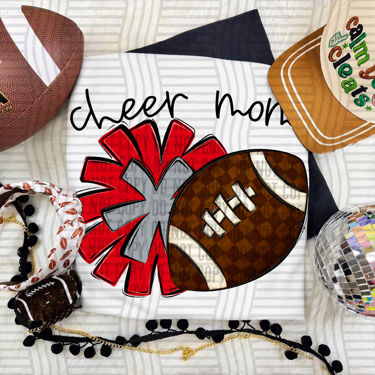 Red/Grey Cheer Mom Pom and Football (Caplinger) DTF Transfer