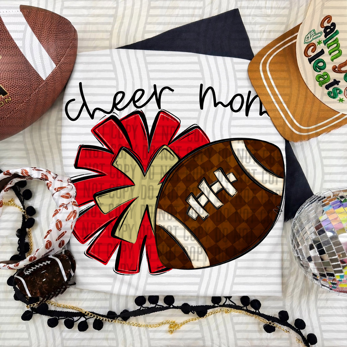 Red/Light Gold-Cheer Mom Pom and Football (Caplinger) DTF Transfer