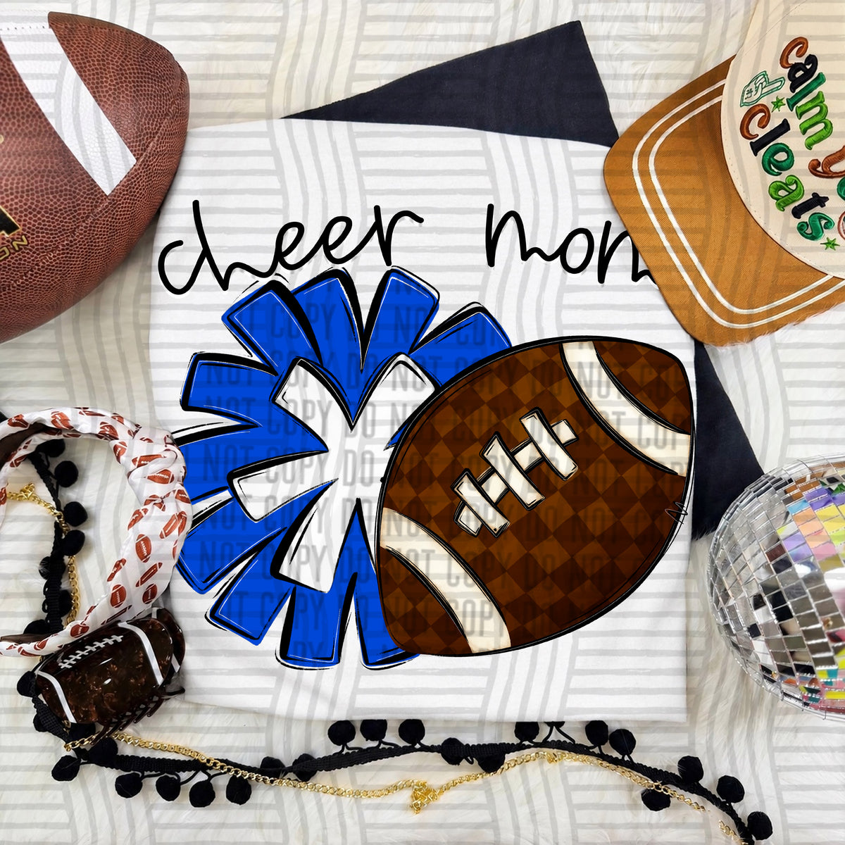 Royal/White Cheer Mom Pom and Football (Caplinger) DTF Transfer