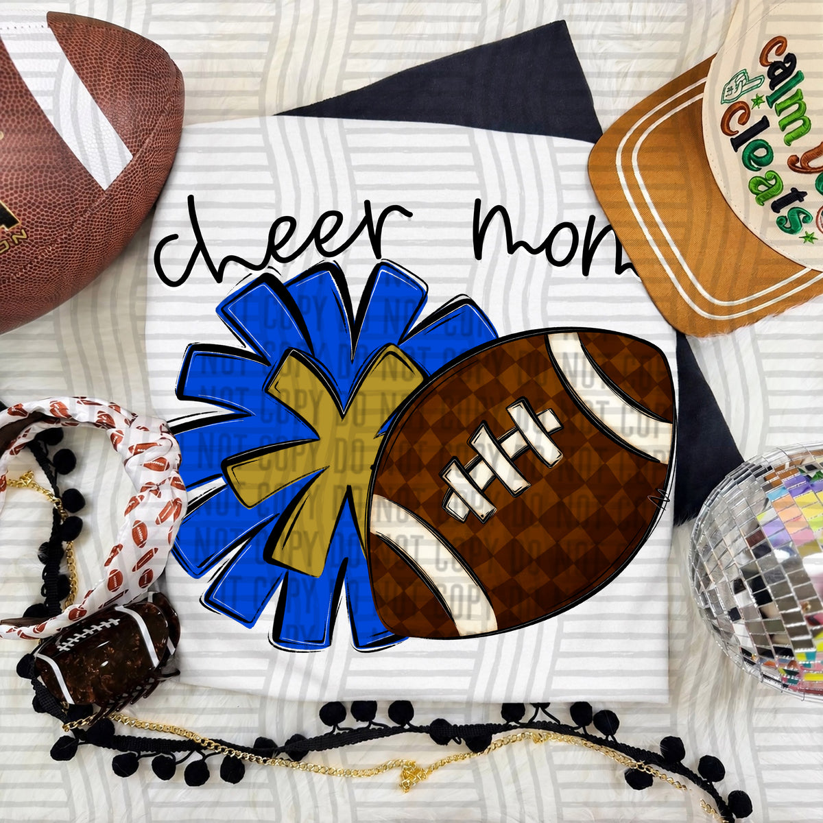 Royal/Gold Cheer Mom Pom and Football (Caplinger) DTF Transfer