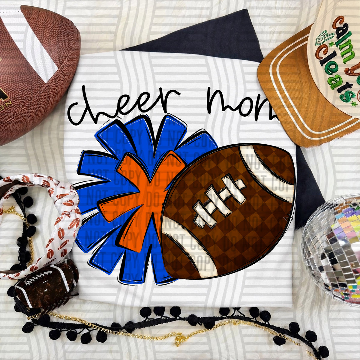 Royal/Orange Cheer Mom Pom and Football (Caplinger) DTF Transfer