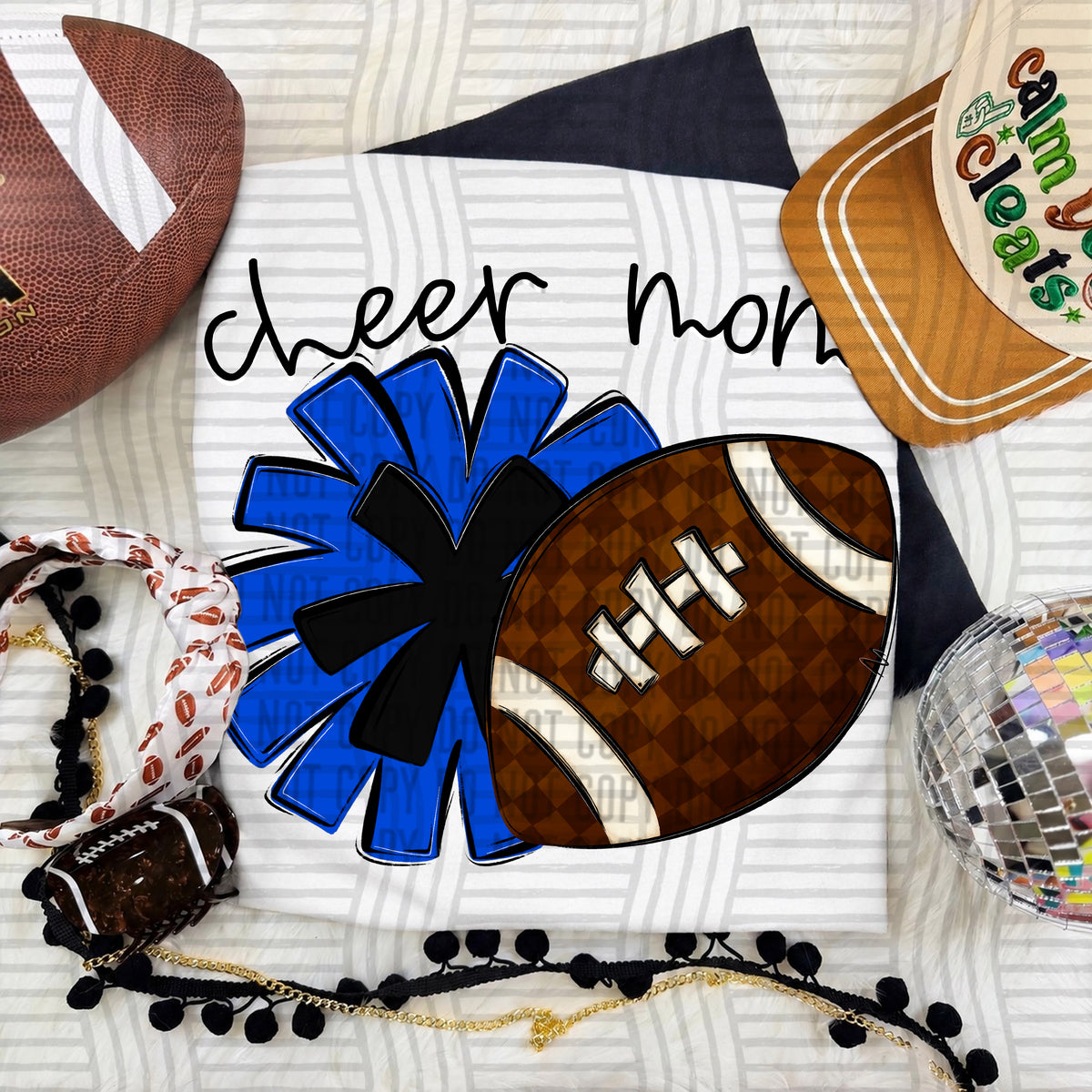 Royal/Black Cheer Mom Pom and Football (Caplinger) DTF Transfer