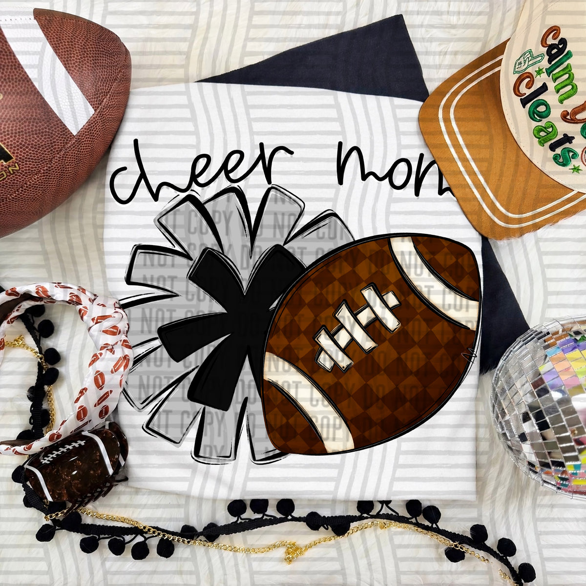 Silver/Black-Cheer Mom Pom and Football (Caplinger) DTF Transfer