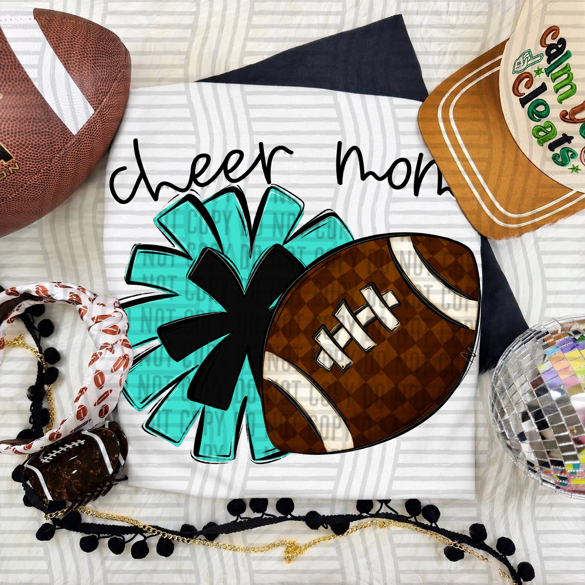 Turquoise/Black-Cheer Mom Pom and Football (Caplinger) DTF Transfer