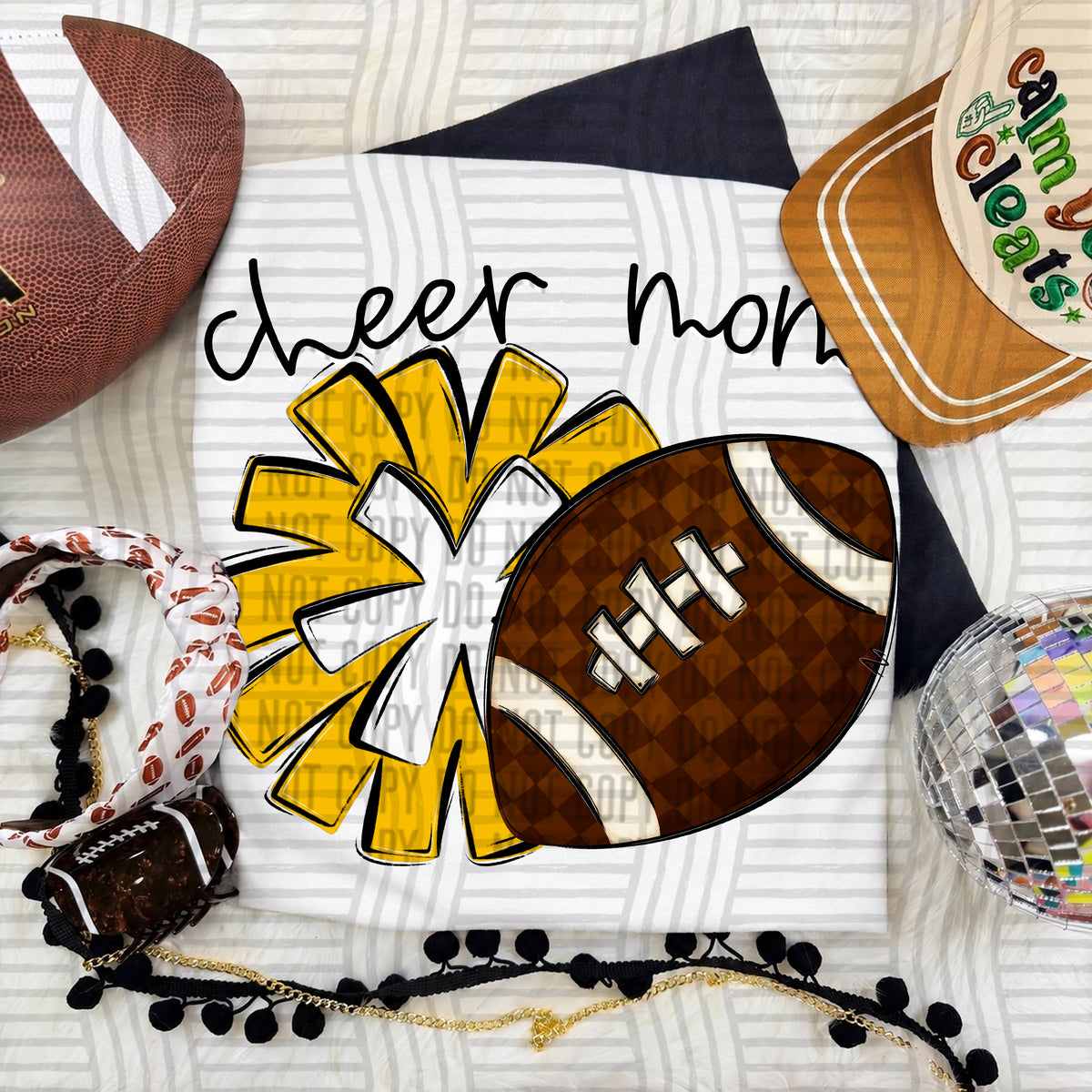 Yellow Cheer Mom Pom and Football (Caplinger) DTF Transfer