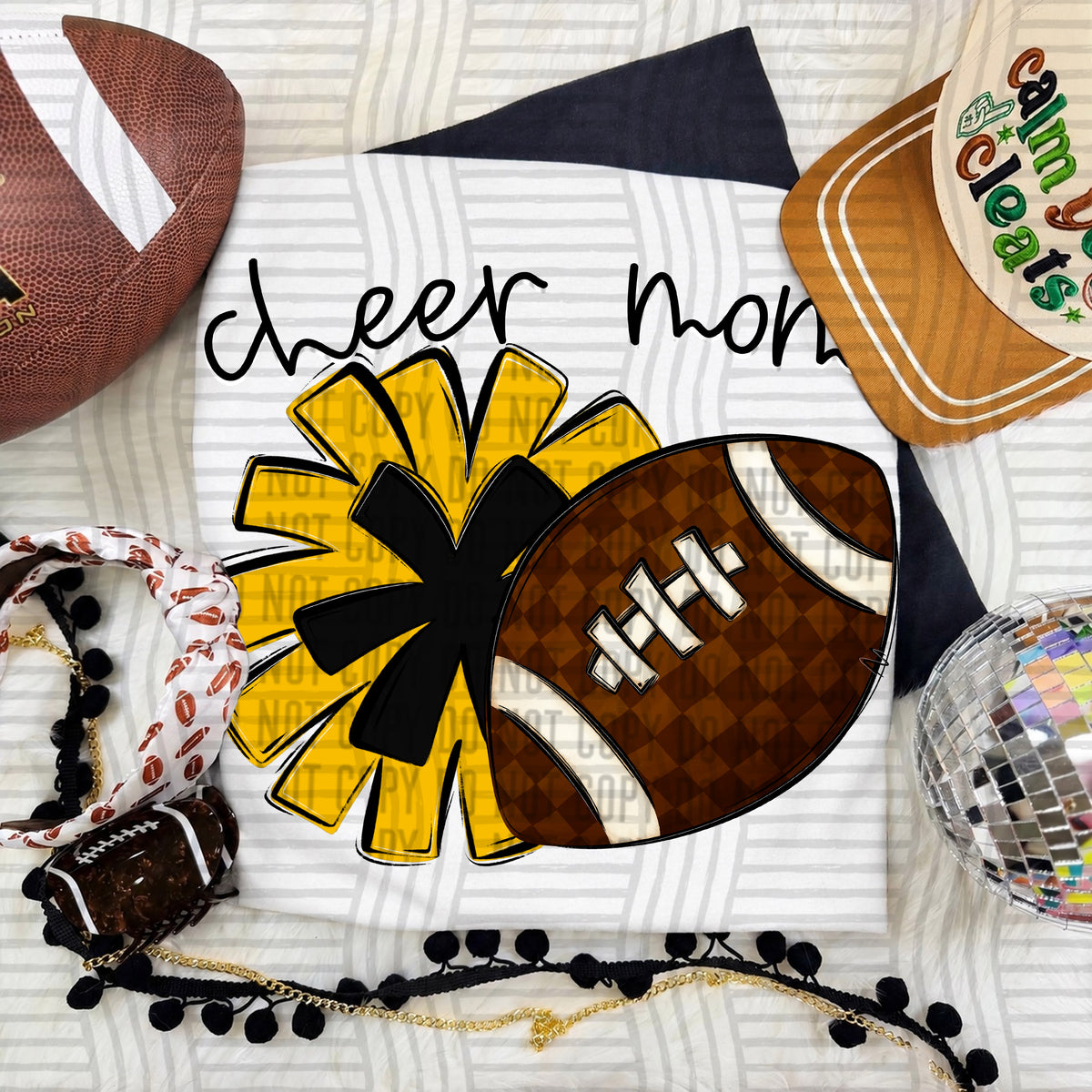 Yellow/Black Cheer Mom Pom and Football (Caplinger) DTF Transfer