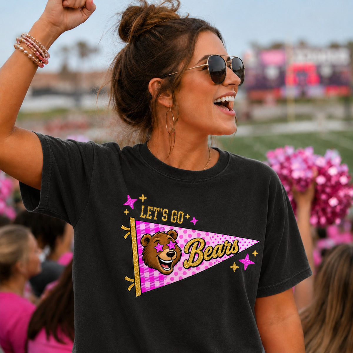Let's go bears pink pendant flag (Parker) DTF Transfer
