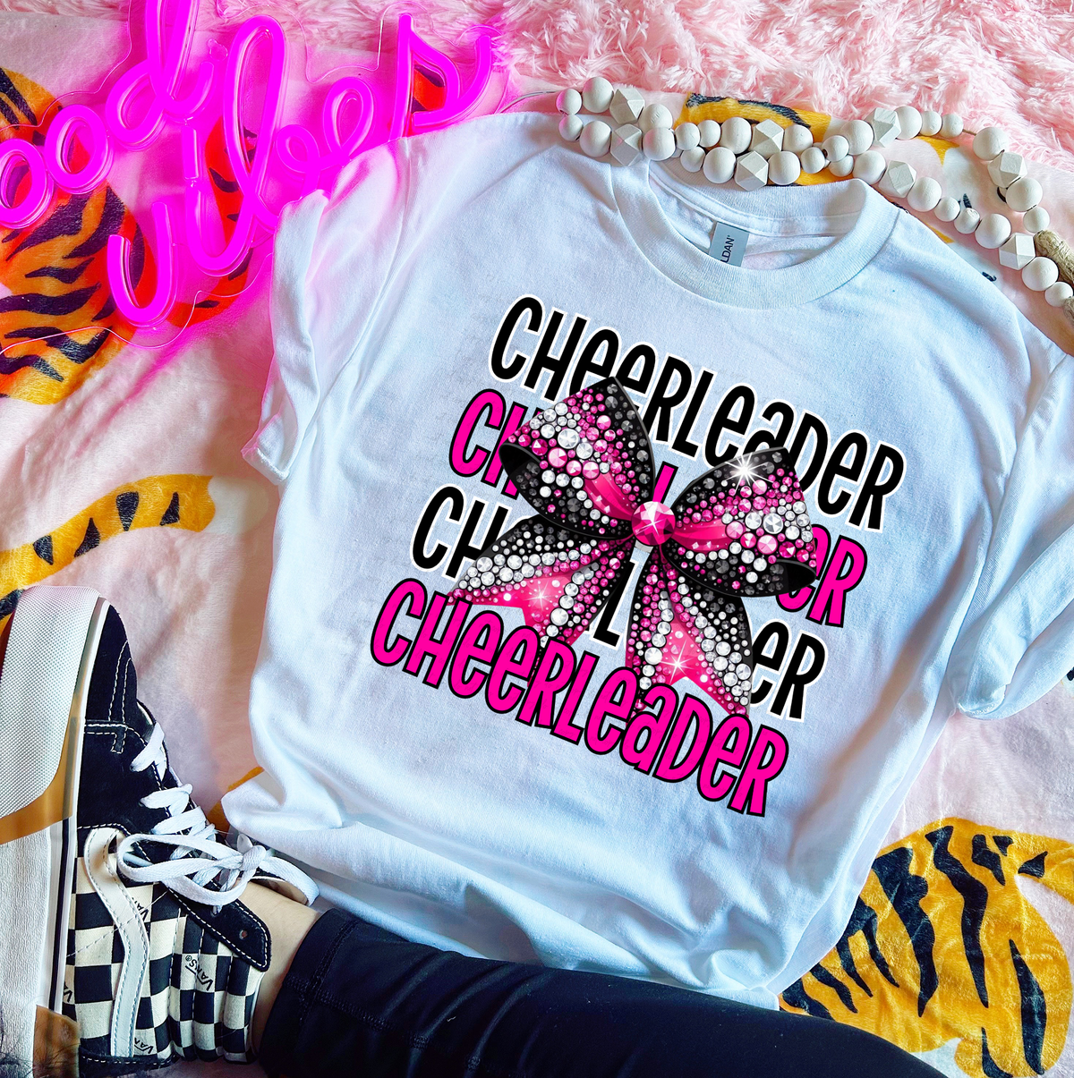 Cheerleader Stacked Black and Pink Bow 117784 DTF transfer