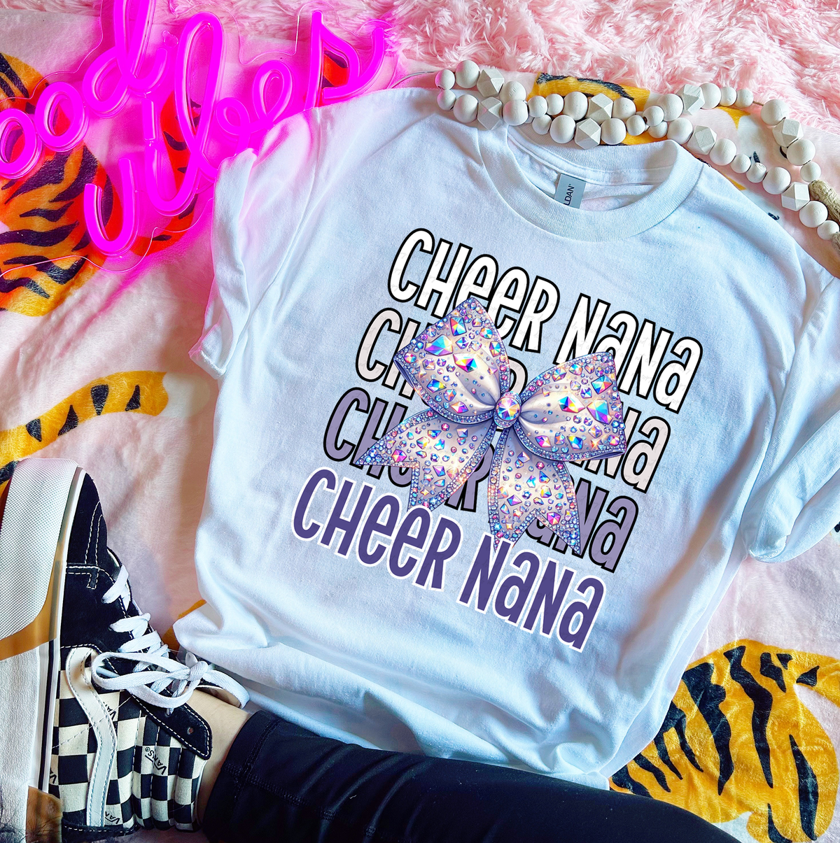 Cheer Nana Stacked Purple Bow 117783 DTF transfer