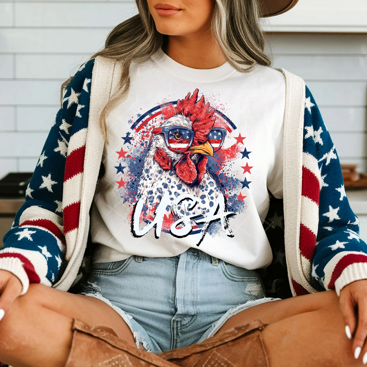Chicken patriotic circle (TTD) DTF Transfer