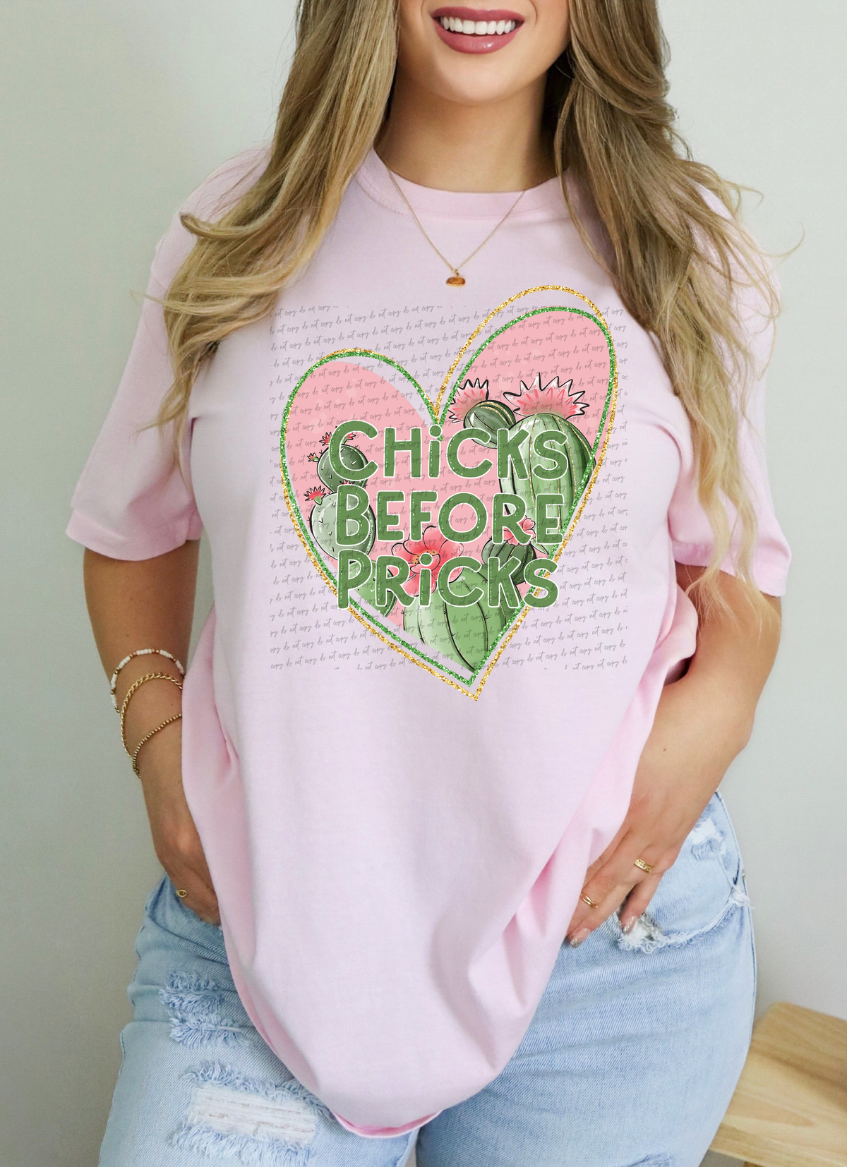 Chicks before pricks gold heart outline 115197 DTF Transfer