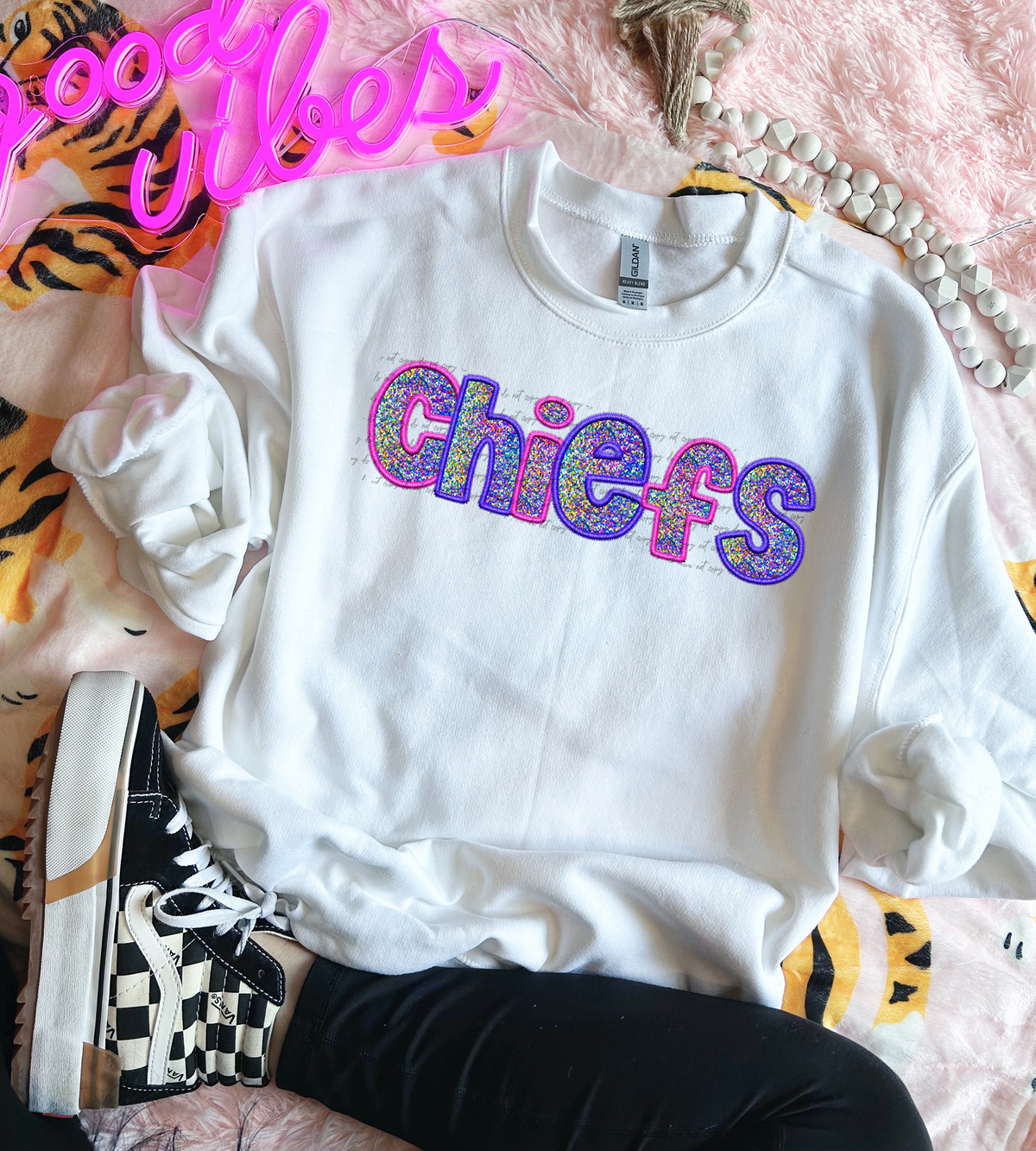 Chiefs Faux Embroidery Pink Blue 74966 DTF Transfer