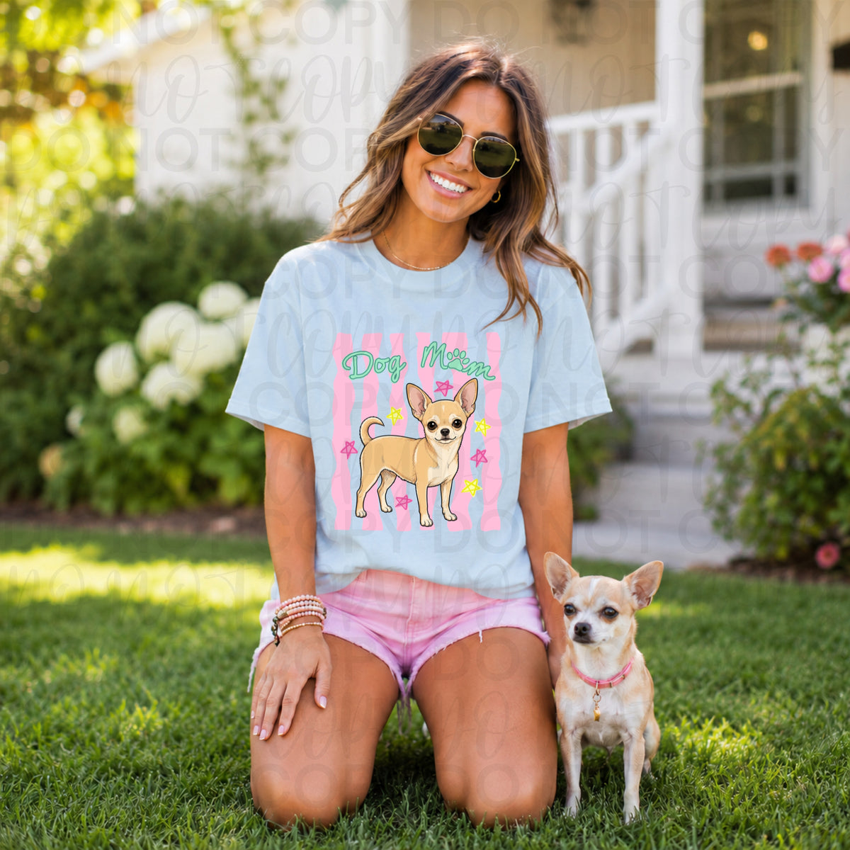 Dog mom PINK stripes chihuahua (UAC) DTF Transfer