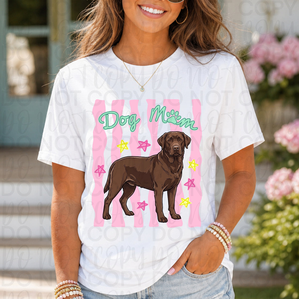 Dog mom PINK stripes chocolate lab (UAC) DTF Transfer