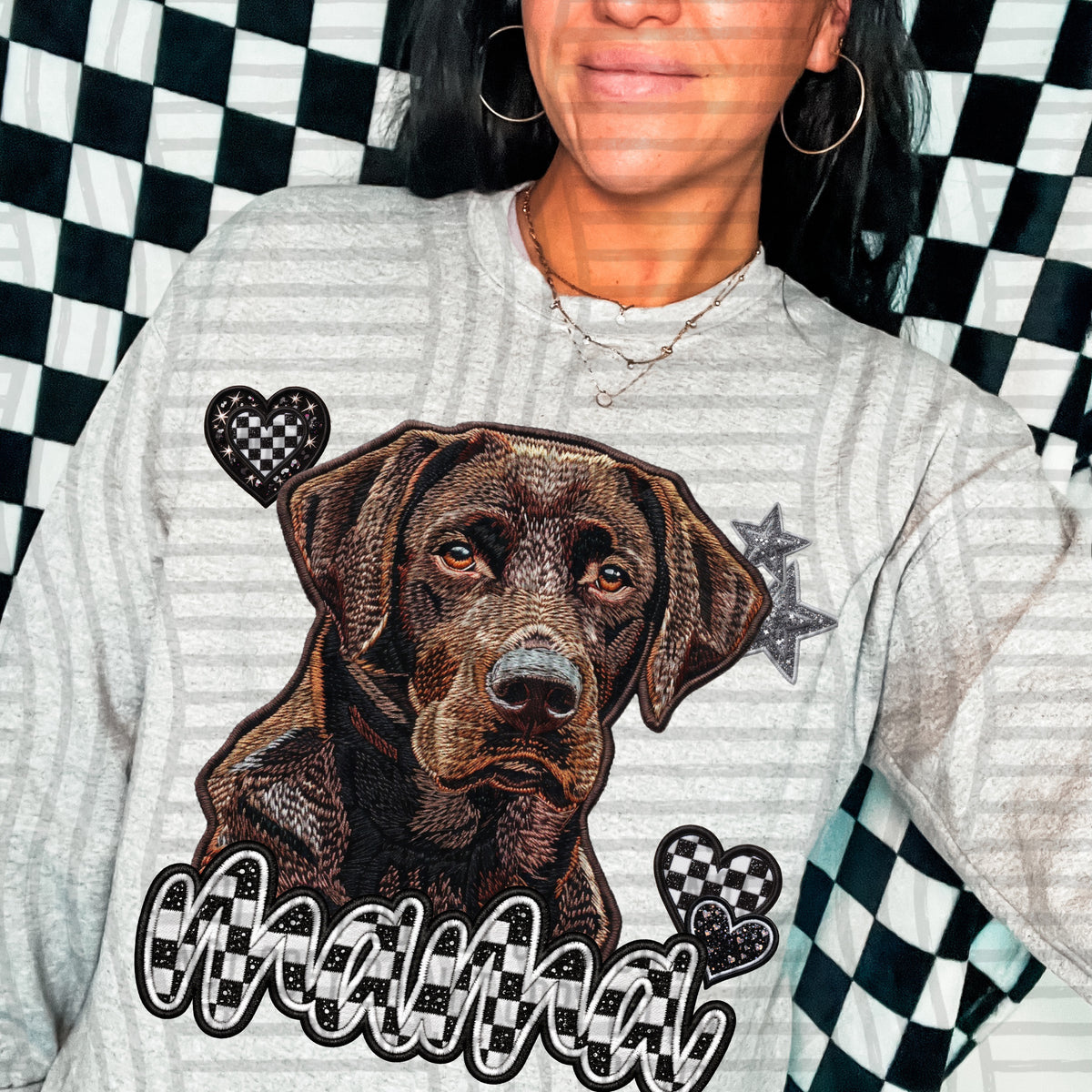 Chocolate lab mama checkered font (DKD) DTF Transfer