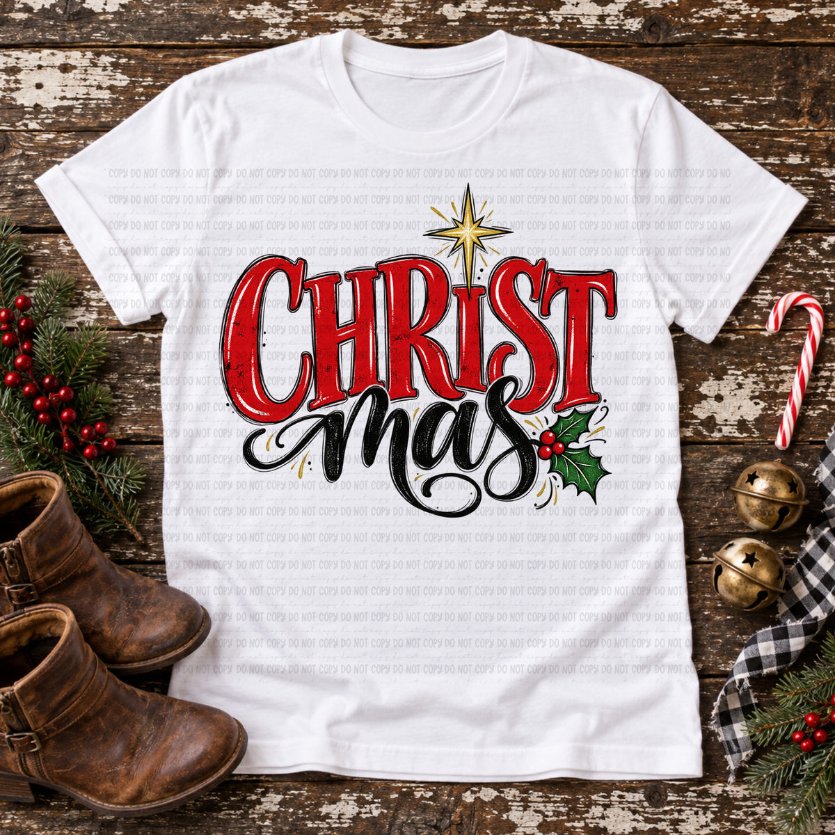CHRISTmas shining star and holly berries (Revel) DTF