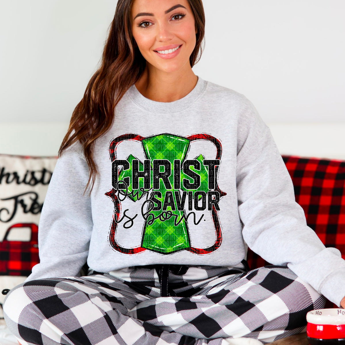 Christ Our Savior Is Born Plaid Cross 104063 DTF transfer