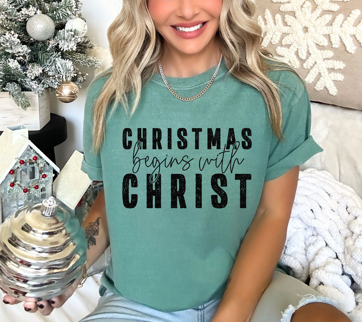 Christmas Begins with Christ Black Font 116042 DTF Transfer