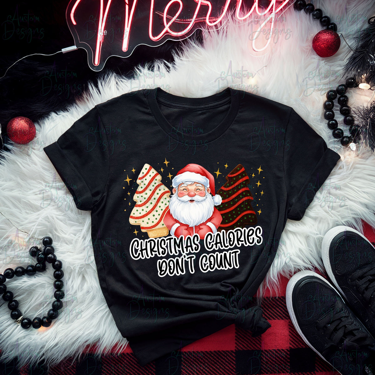 Christmas calories don't count cakes and santa DTF Transfer