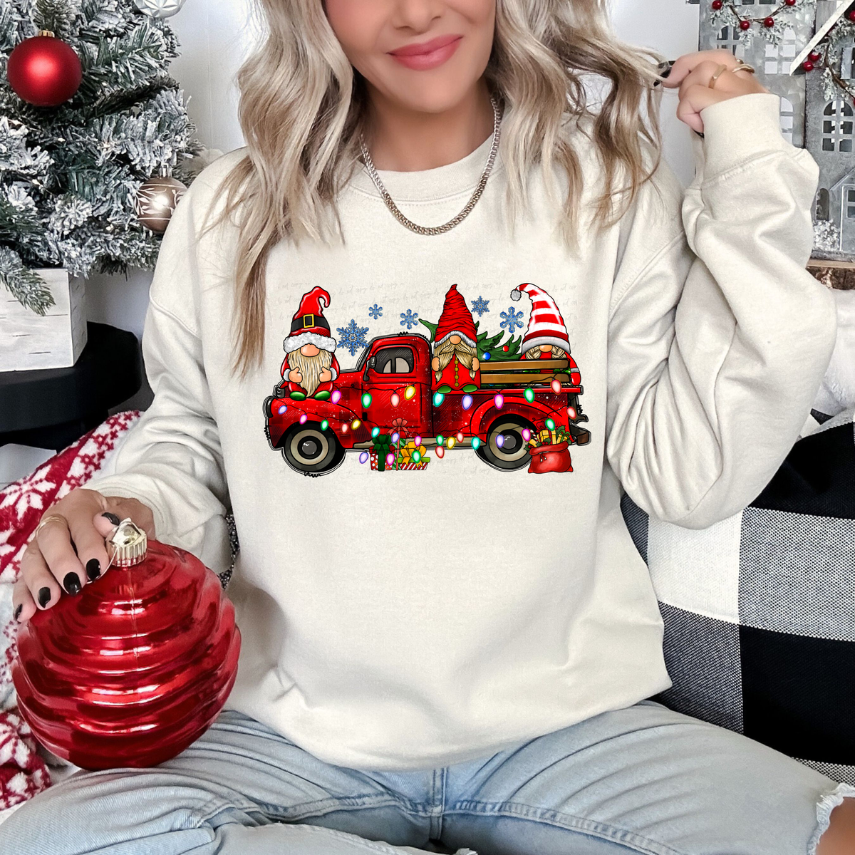 Christmas Gnomes Red Truck Snowflakes 115822 DTF TRANSFER