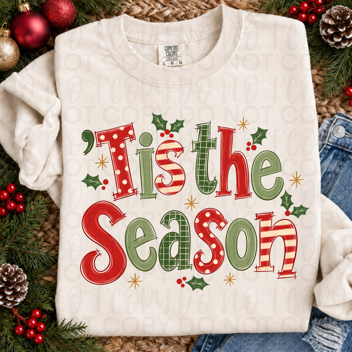 Tis the season holly berries and stars (UAC) DTF Transfer