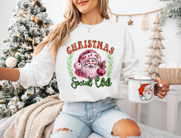 Christmas Social Club Pink Santa Mistletoe 69604 DTF transfer