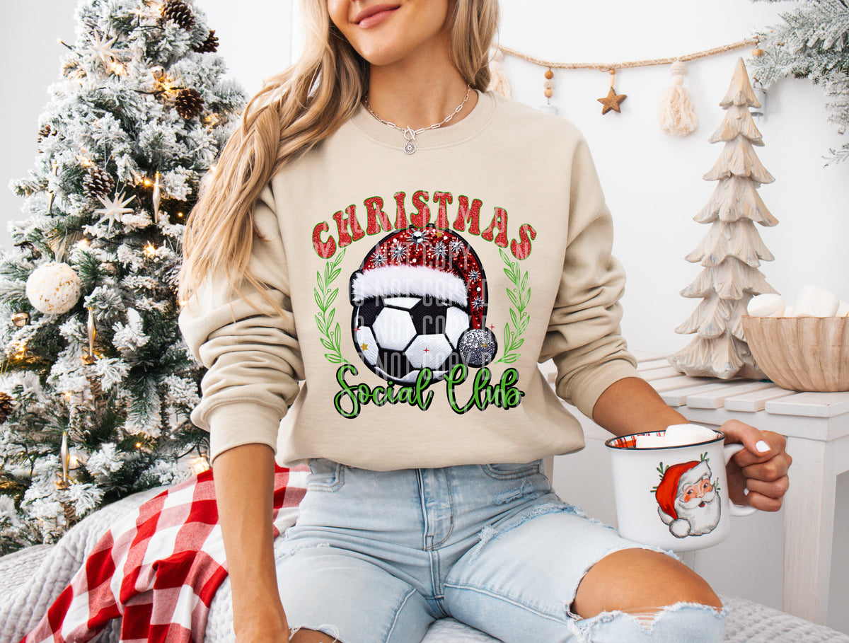Christmas Social Club Soccer Rhinestone Christmas Hat 69635 DTF transfer